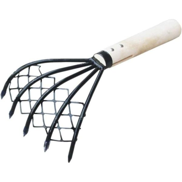 Ninja 5-Tine Claw Rake with Wooden Handle for Gardening and Nozzle