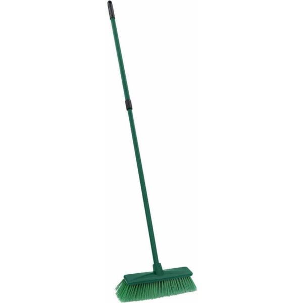 Outdoor Hard Bristle Broom with Telescopic Handle, Green - JVL