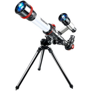 Outdoor Telescope High Clear Astronomical Refracting Telescope Science Teaching Toy with 20X 30X 40X Magnification Eyepieces Tripod, Red - Red