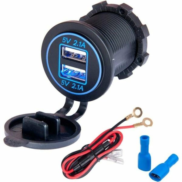 Pack Marine Grade Waterproof Cigarette Lighter Socket 12V/24V DC for Boat Motorcycle Car with 0.6m Connecting Cable(Black)