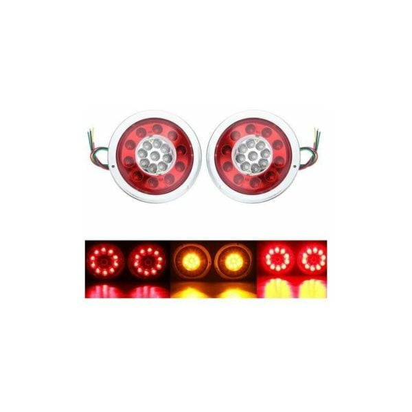 Pack of 19 Red Yellow Round LED Tail Lights Truck Trailer Truck Turn Signal Lights 10-30V Silver