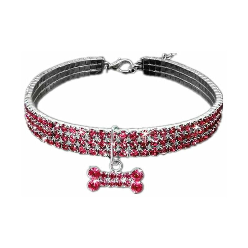 Pcs Crystal Cat Puppy Collars, Harnesses and Leashes, Sequin Pendant Dog Collars Crystal Adjustable Cat Collar Elastic Animal Collar(Pink S)