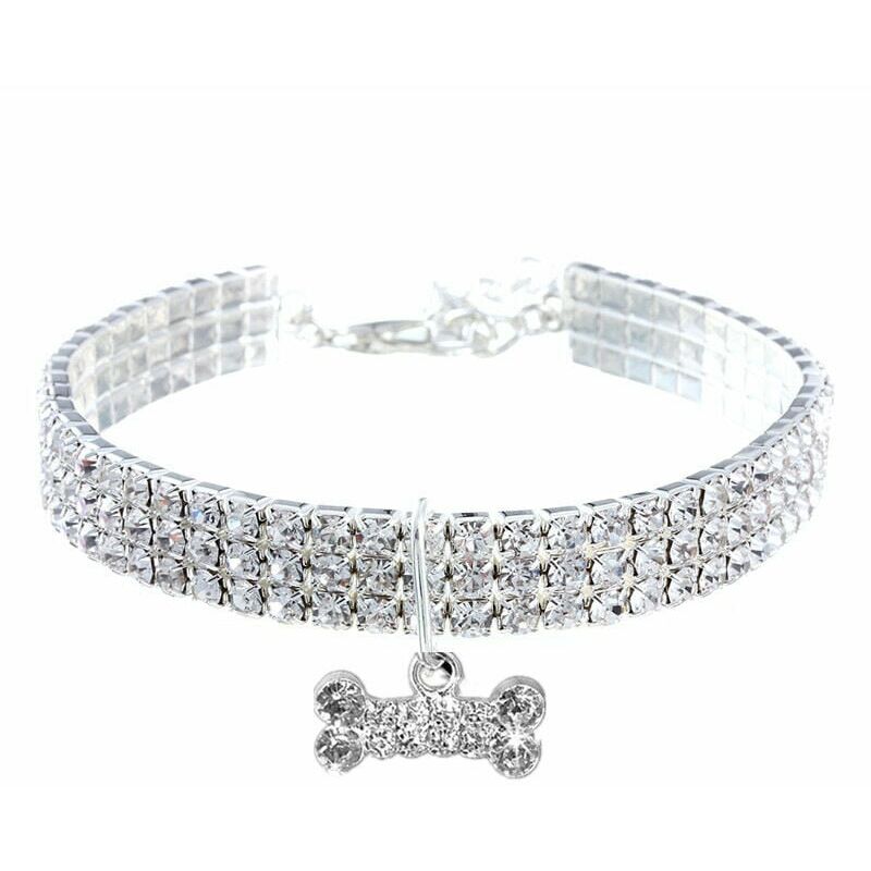 Pcs Puppy Cat Crystal Collars, Harnesses and Leashes, Sequin Pendant Dog Collars Crystal Adjustable Cat Collar Elastic Animal Collar(White S)
