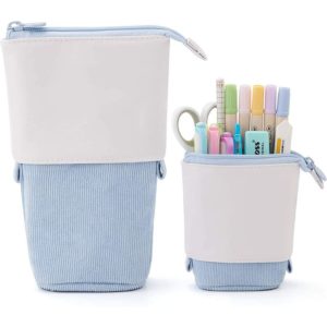 Pencil Holder, Telescopic Holder Stationery Case, pu Corduroy Stand-up Transformer Bag Telescopic Stationery Pouch Bag, Great for Cosmetics Pouch