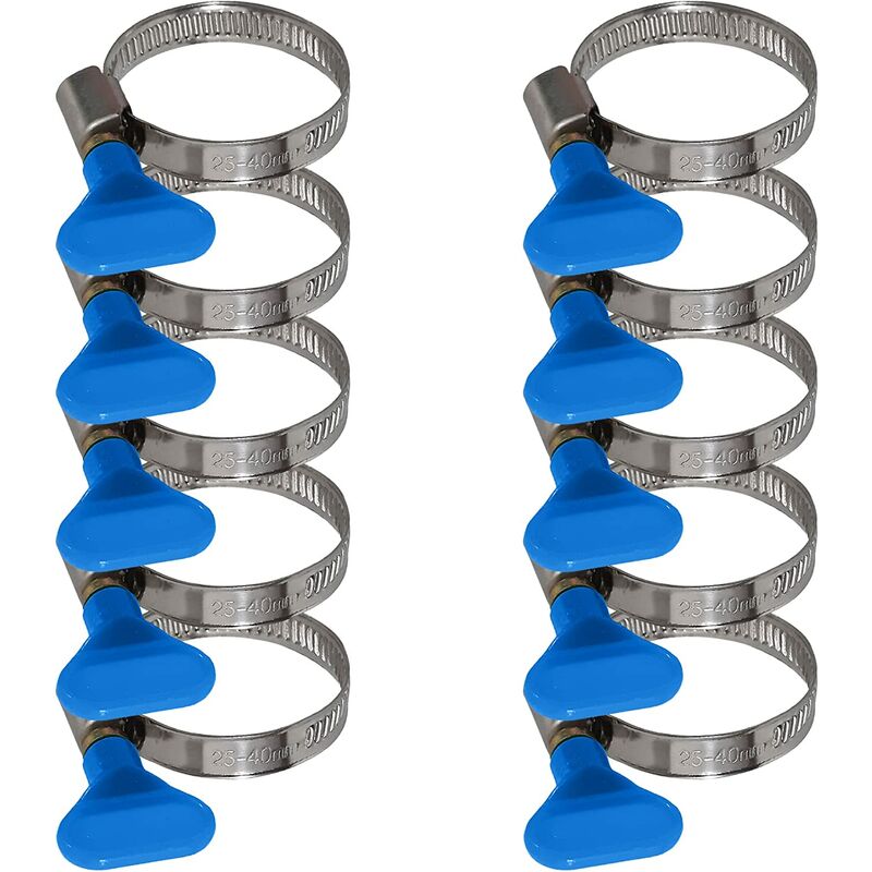 Perle Rare - 10 Pack Stainless Steel Wing Nut Hose Clamps - 9mm Band Hose Clamp (25-40mm Blue Wing Nut)