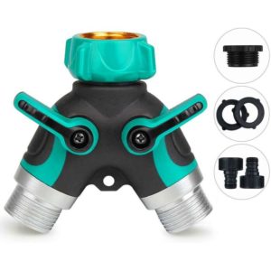 Perle Rare - 2 Way Hose Splitter, Garden 2 Way Hose Connector Water Taps 2 Way Distributor with Adjustable Locking Handle (1)