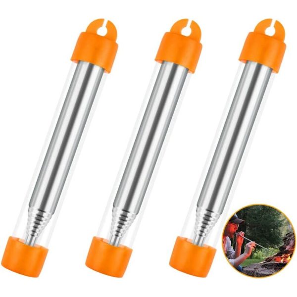 Perle Rare - 3 Pieces Pocket Bellows Fire Tube Stainless Steel Pocket Survival Blowing Fire Tube Telescopic Tube Starter Fire Tool for Camping Picnic