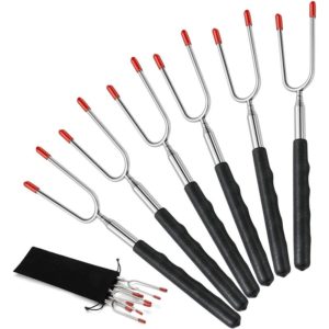 Perle Rare - 6PCS Barbecue Skewers, 85CM Telescopic Skewers Forks for Roasted Marshmallow & Hot Dog