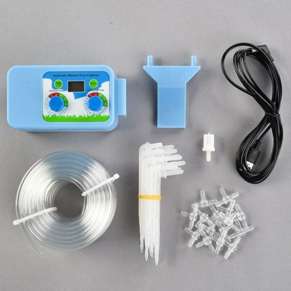 Perle Rare - Automatic Drip Watering System diy Kit Battery or usb Powered with Electronic Hose Timer and 15 Irrigation Drippers