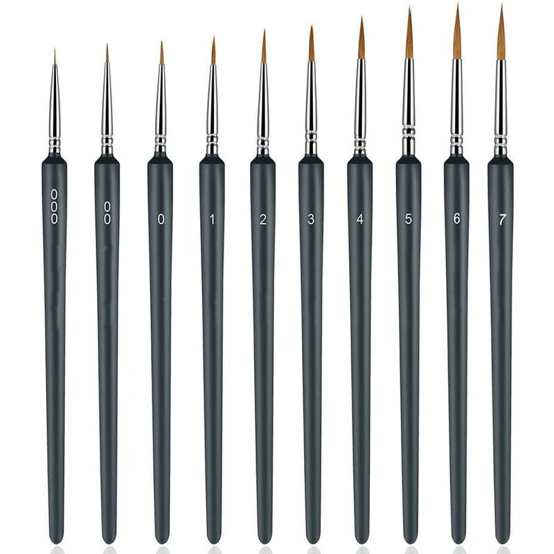Perle Rare - Detail Brush, 10 pcs Acrylic Paint Brushes for Gouache and Acrylic Watercolor Painting, Ideal for Fine Detail and Finishing
