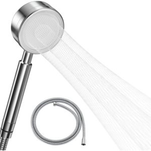 Perle Rare - High Pressure Shower Head with 1.5m Hose, 304 Stainless Steel Bathroom Shower Head Water Saving Easy Installation - Waist Shaped Spray