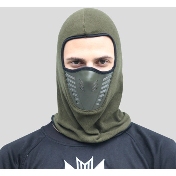 Perle Rare - Multi-Function Face Mask with Breathable Silicone Mesh Fleece Neck Panel, Adult Women Winter Helmet, Men's Universal Size Sport,Army