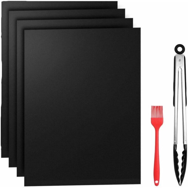 Perle Raregb - Barbecue Mat, Kitchenware, Kitchenware, Barbecue Mat, High Temperature Resistant Sprinkle, 40 33cm Black (4 Pieces) + 12 Inch Silicone