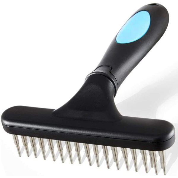 Pet Grooming Brush Double Row Dog Rake Dog Detangling Rake Hair Brush Massage Detangler Bar with 33 Teeth