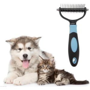 Pet Grooming Detangling Comb Stainless Steel Professional Knot Comb Brush with 2-Sided Undercoat Rake for Cats Dogs(Blue)