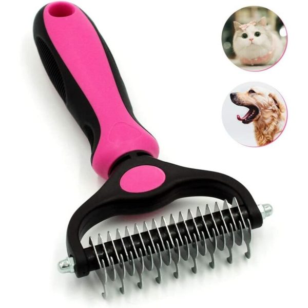Pet Grooming Tool- 2 Sided Undercoat Rake for Dogs &Cats-Safe and Effective Dematting Comb for Mats&Tangles Removing-No More Nasty Shedding or Flying