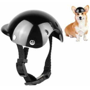 Pet Helmet, Dog Safety Cap, Bike Helmet Cap for Cats, Universal Adjustable Plastic Dog Motorcycle Helmet for Small Dogs Cats (Black)