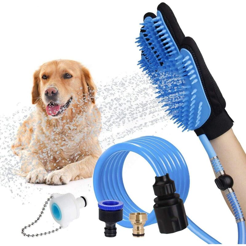 Pet Sprayer Shower Gloves Multifunctional Dogs Combine Sprayer and Massage Comb. Bathing utensils with hose and massage glove.