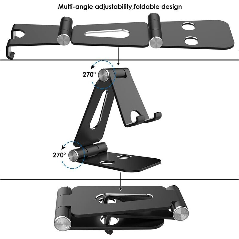 Phone Holder, Tablet Stand, Dock Holder Compatible for Mobile Phone, Accessories, Desk, Other Smartphones Aluminum - Black