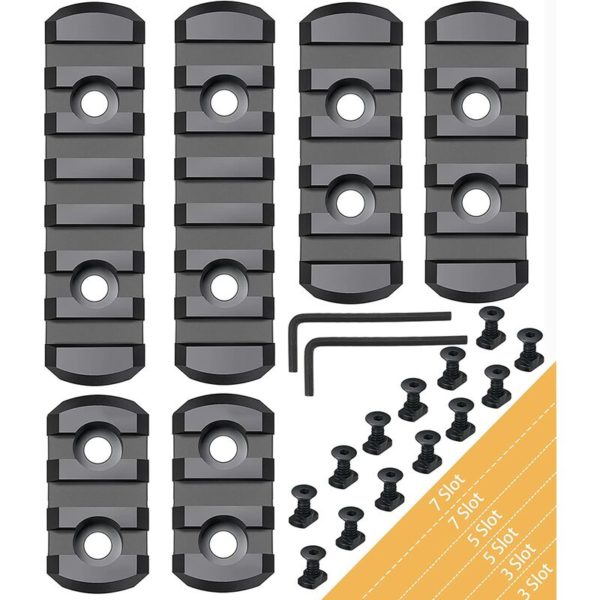 Picatinny rail section 3,3,5,5,7.7 slots, compatible with mlock systems, set of Picatinny rail accessories with 13 t and 13 screws and Allen key