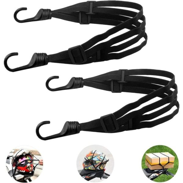 Pieces Bungee Luggage Strap Double Hook Adjustable Bungee Cord Bungee Strap Black Nylon Bungee Cords for Bike Motorcycle Helmet Luggage Trolley Case