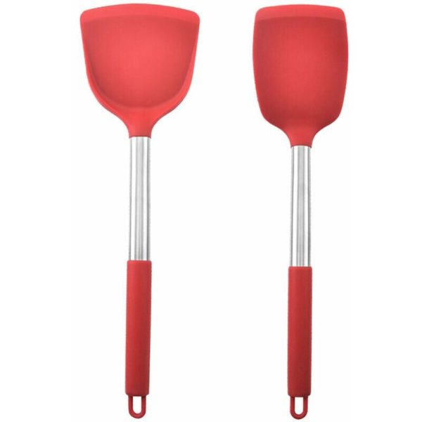 Pieces Kitchen Utensil Set Silicone Cooking Utensils Stainless Steel Handle Bake Chinese Red Red Shovel + Red Dense Shovel