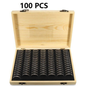 Pine Wood Coin Holder Wooden Coins Storage Box for Collectible Commemorative Coin with 20pcs Capsules Accommodate