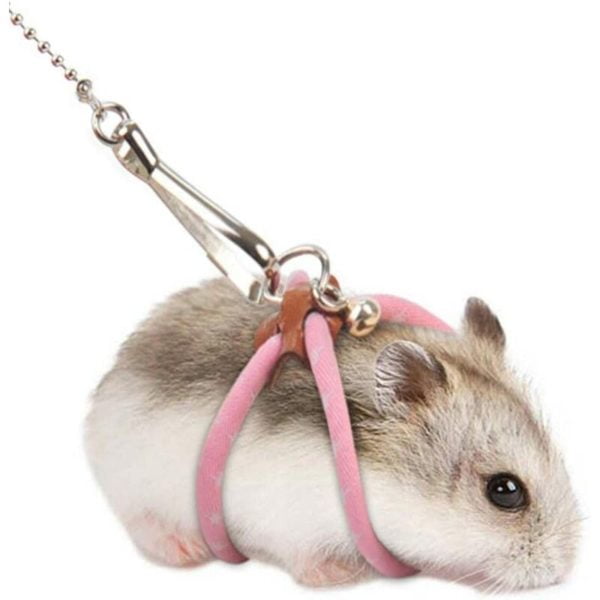 Pink Hamster Harness Rope with Adjustable Bell Mouse Small Animal Pet Hamster Harness Ferret Lead Leash