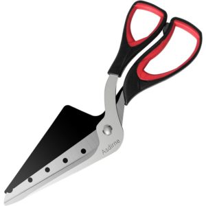 Pizza Scissors, Pizza Cutter with Shovel, Food Grade Stainless Steel Sharp Blade and Soft Handle, Multifunctional Kitchen Scissors, 27CM, Black/Red
