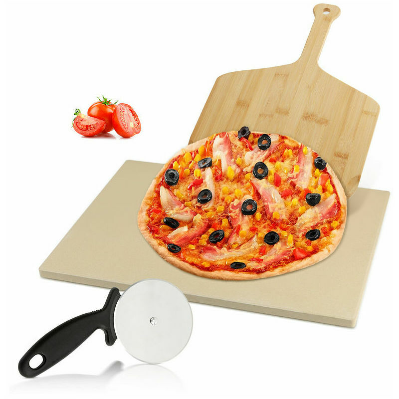 Pizza stone for oven grill made of cordierite, pizza stone 38x30cm for oven with pizza shovel, rectangular gas grill plate in beige pizza trays