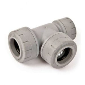 PolyPlumb PB1428 28mm x 22mm x 28mm Reduced End Tee - Grey 5 Pack - Polypipe