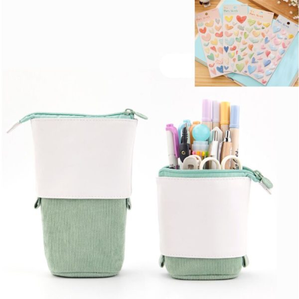 Pop Up Pencil Case Standing Pencil Case Telescopic Pencil Holder Cute Pen Pouch Portable Pencil Bag Corduroy Pencil Pouch Makeup Bag Holiday Gift