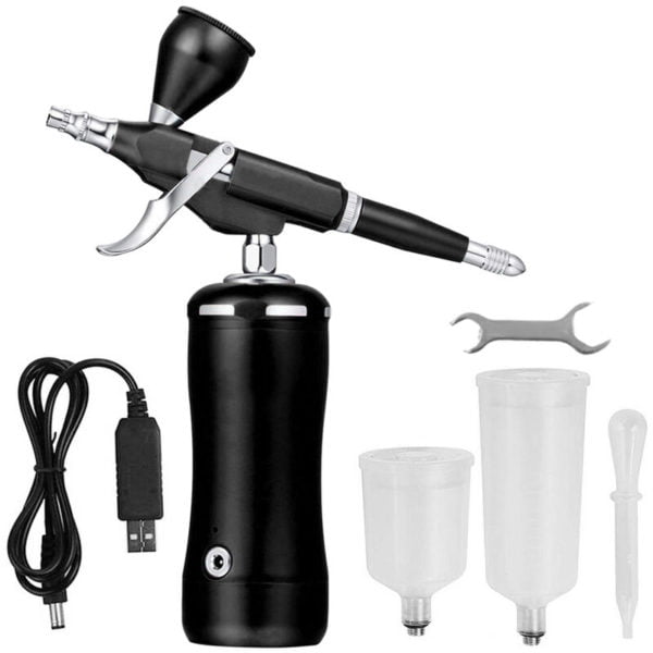 Portable Airbrush Kit 0.3mm 7cc Gravity Feed Airbrush with Compressor Auto Start & Stop Rechargeable Handheld Air Brush Spray