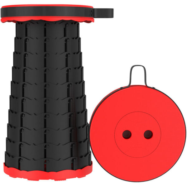 Portable Folding Stool - Max Load 480 lb - Telescopic Stool for Camping, Travel, Fishing (Red Camping Stool)