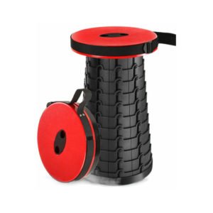 Portable Folding Stool with Mobile Charger Mini Telescopic Stool Lightweight Camping Stool for Kitchen Outdoor Hiking Fishing Garden Travel(Red)
