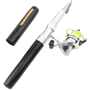 Portable Pen Shape Fishing Rod Telescopic Aluminum Alloy Fishing Pole + Metal Fishing Reel Spinning Reel,model:Black 2.4m - model:Black 2.4m