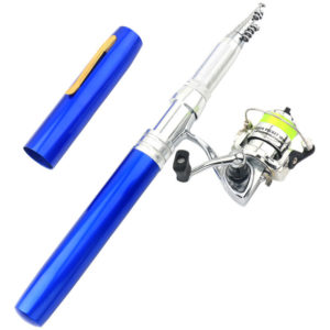 Portable Pen Shape Fishing Rod Telescopic Aluminum Alloy Fishing Pole + Metal Fishing Reel Spinning Reel,model:Blue 2.1m - model:Blue 2.1m
