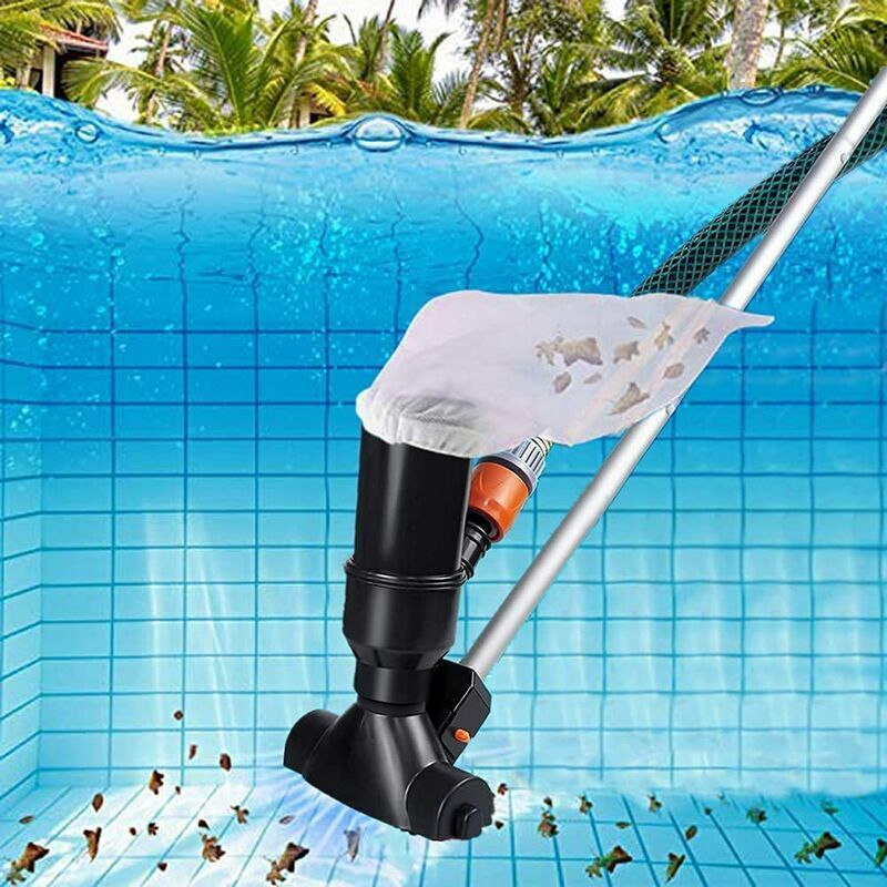 Portable Pool Vacuum Cleaner for Above Ground Pool, Spa Fountain Jacuzzi Underwater Vacuum Cleaner Black with Leaf Suction Head and 5 Piece Black