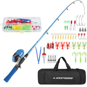 Portable Telescopic Fishing Rod and Reel Combo for Kids Children Fishing Starter Kit, Blue - Blue