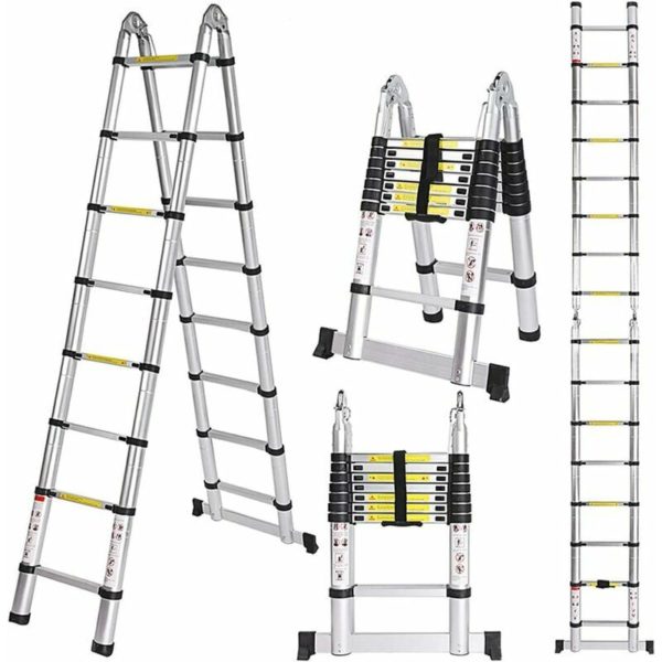 Portable and Folding Telescopic Ladder Black Aluminum Retractable Ladder, Load 150 kg - 3.2M (1.6M + 1.6M)