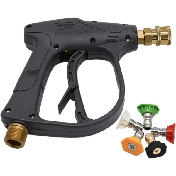 Pressure Washer Gun with 5Pcs Color Spray Nozzles, 4000PSI 1/4" Quick Release Snow Foam Gun, M22 Metric Thread Car Wash Power Short Spray Gun for Car