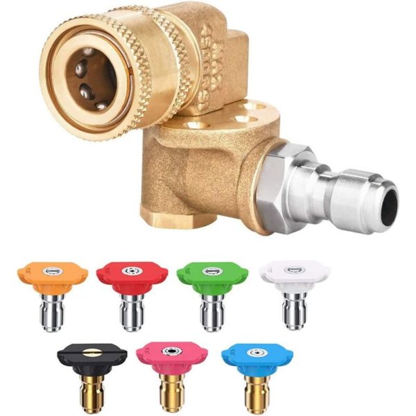 Pressure Washer Swivel Coupler, 180° Rotation, 4500PSI, 1/4 Quick Connect, with 7 Nozzles for Gutter/Window/Car/Rim Cleaning