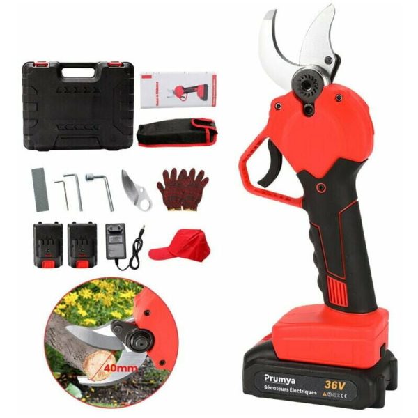 Professional Cordless Electric Secateurs 750W 40mm With 2 Rechargeable Batteries 2000mAh Spare Blades and Box