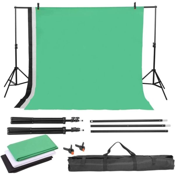 Professional Studio Background System Photo Studio Lighting Telescopic Boom Stand Kit with White Black Green (Nonwoven Tote (Tripod with 1.6 * 2 m