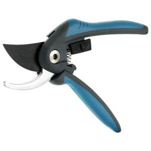 Professional secateurs with SK-5 steel blade and locking mechanism for stems and flowers. Blue