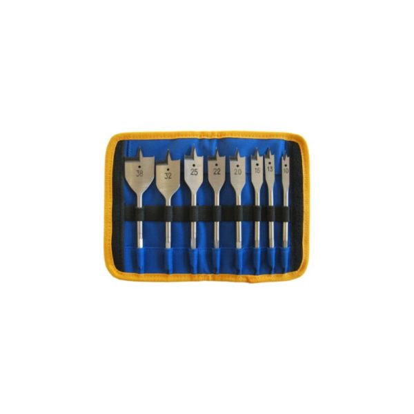 Professionaltoolindustries - Flat Wood Drill Bit Set 8pc Machine Spade Drills in Wallet 10mm to 38mm