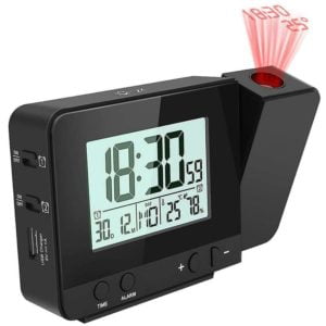 Projection digital alarm clock for bedrooms, large black alarm clock