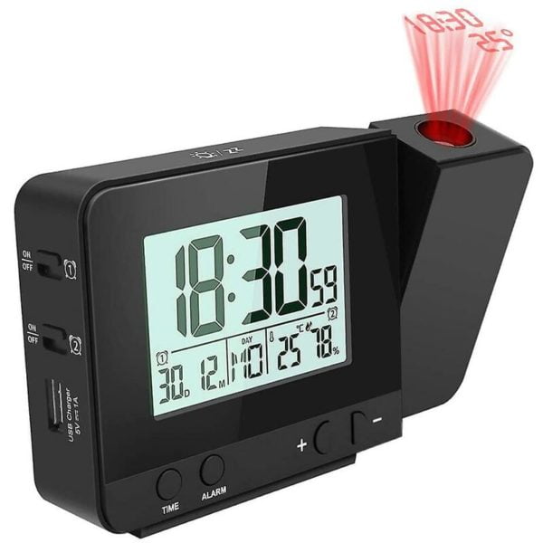 Projection digital alarm clock for bedrooms, large black alarm clock