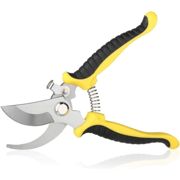 Pruning Scissors - Professional High Carbon Alloy Steel Garden Shears Bypass Pruning Shears Lightweight Hand Pruner with Locking Mechanism (Yellow