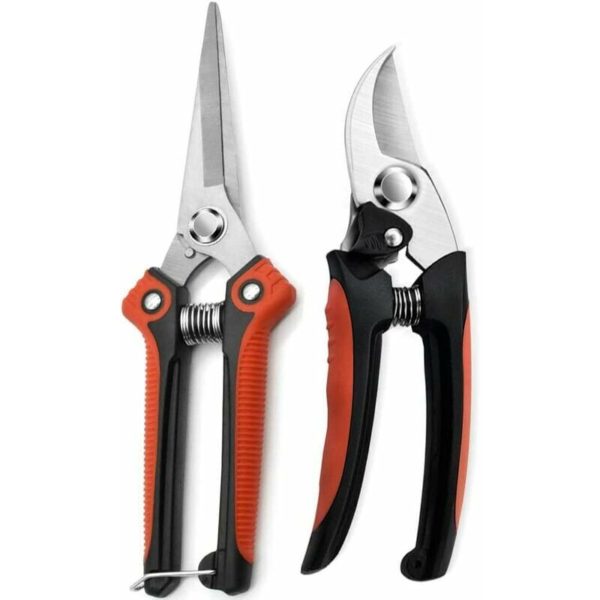 Pruning Shears Secateurs Sharp Blade Stainless Steel Red Black Scissors for Gardeners (Pruners Kit 2pcs)